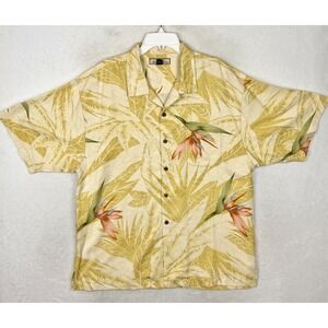 Tommy Bahama Hawaiian Button Up Shirt Mens XL Yellow Short Sleeve Floral Pocket